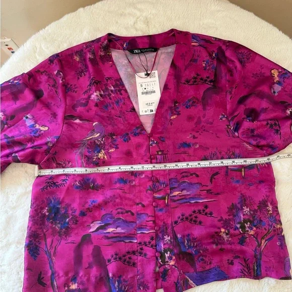 Zara Pink Floral Kimono Blouse Size Small - Picture 6 of 8